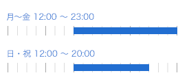 月～金 12:00～23:00 日・祝 12:00～20:00