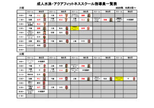 10月2日~ 成人水泳・アクアフィットネススクール指導員一覧表のサムネイル